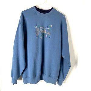 Vintage Blue Grandma Sweatshirt Embroidered Blessed Grandkids Rhinestone Fleece